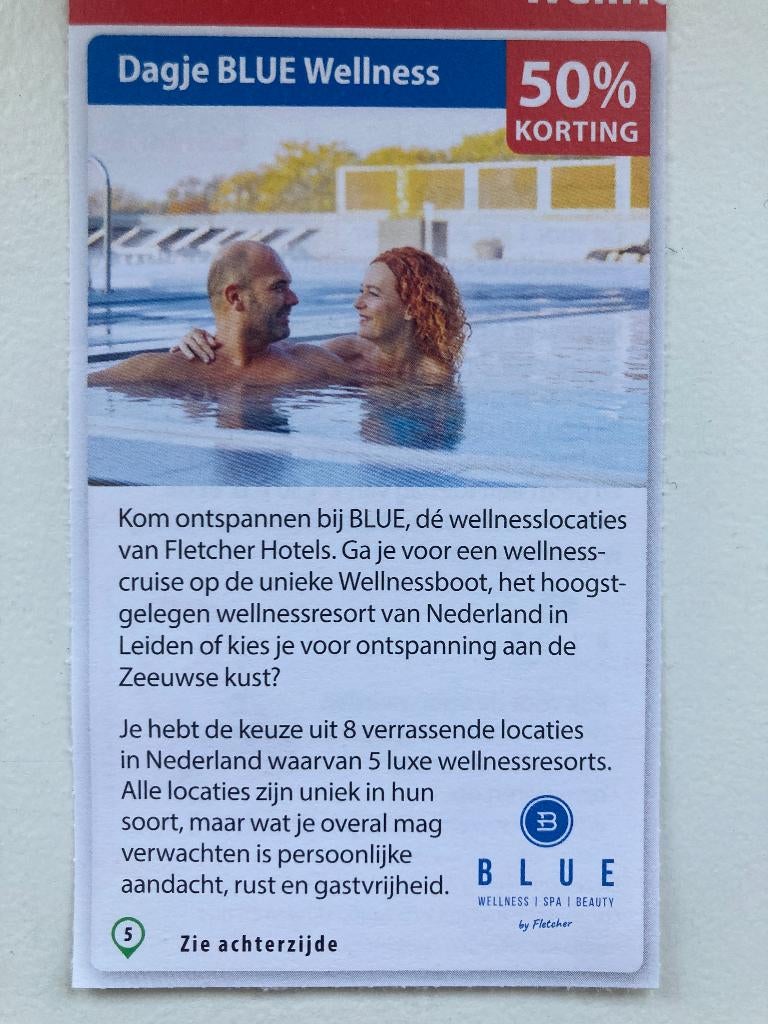 Kortingsbon dagje sauna Blue Wellness- Fletcher, Tickets en Kaartjes, Twee personen, Kortingsbon, Spa of Sauna