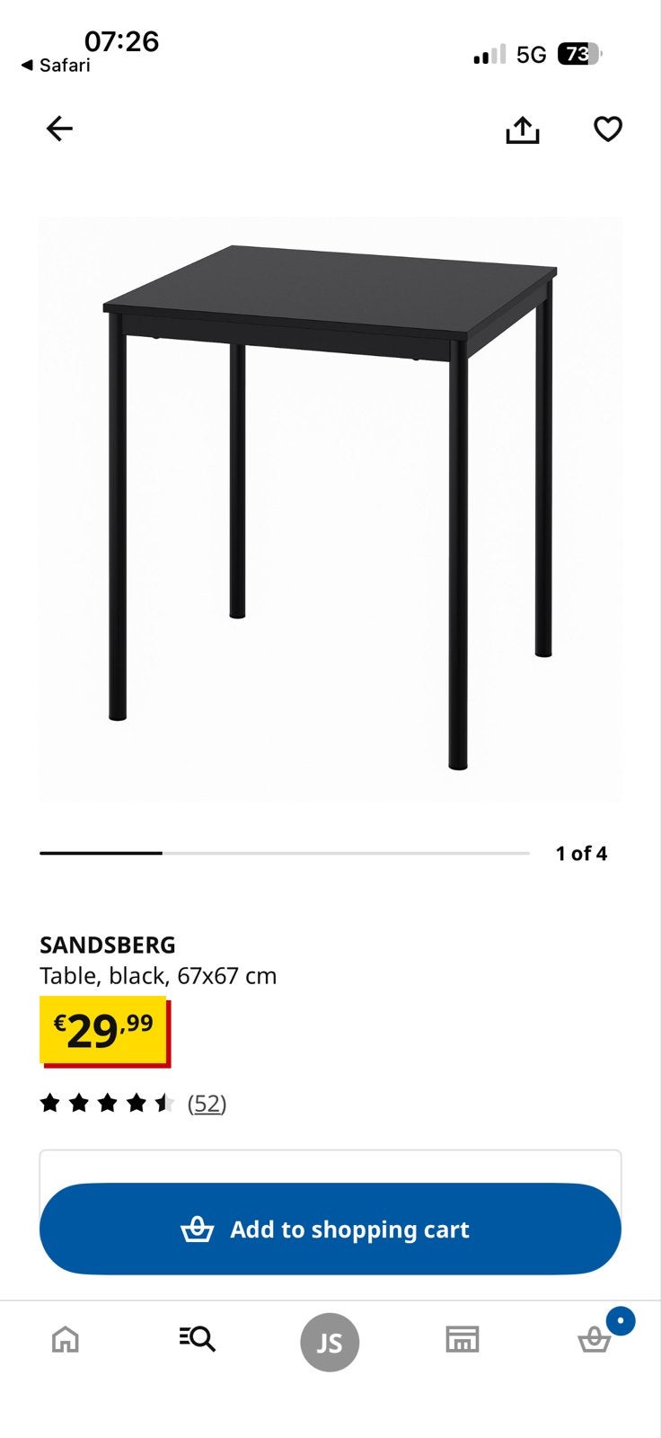 GRATIS IKEA SANDSBERG Tafel, zwart, 67x67 cm, Tuin en Terras, Ophalen, Zo goed als nieuw, Minder dan 5 meter, Overige typen