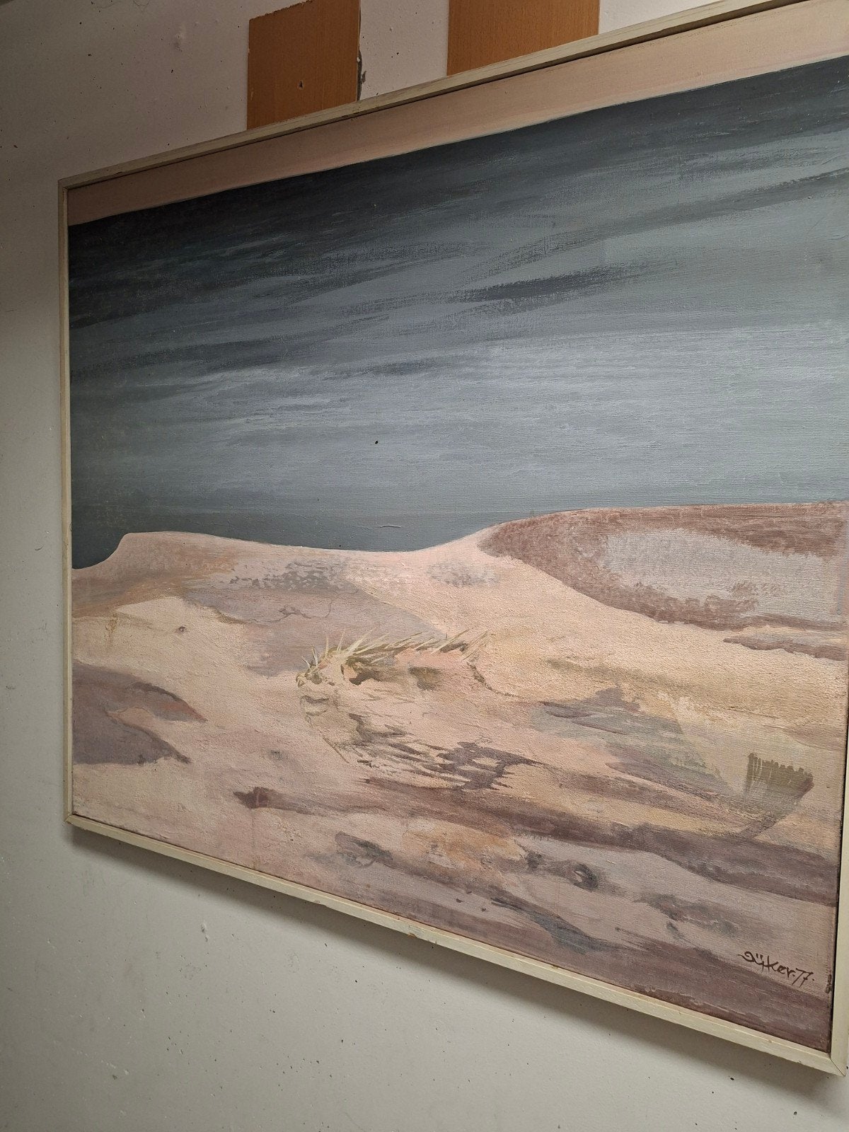 Olieverfschilderij: Duinlandschap met donkere lucht, Ophalen of Verzenden