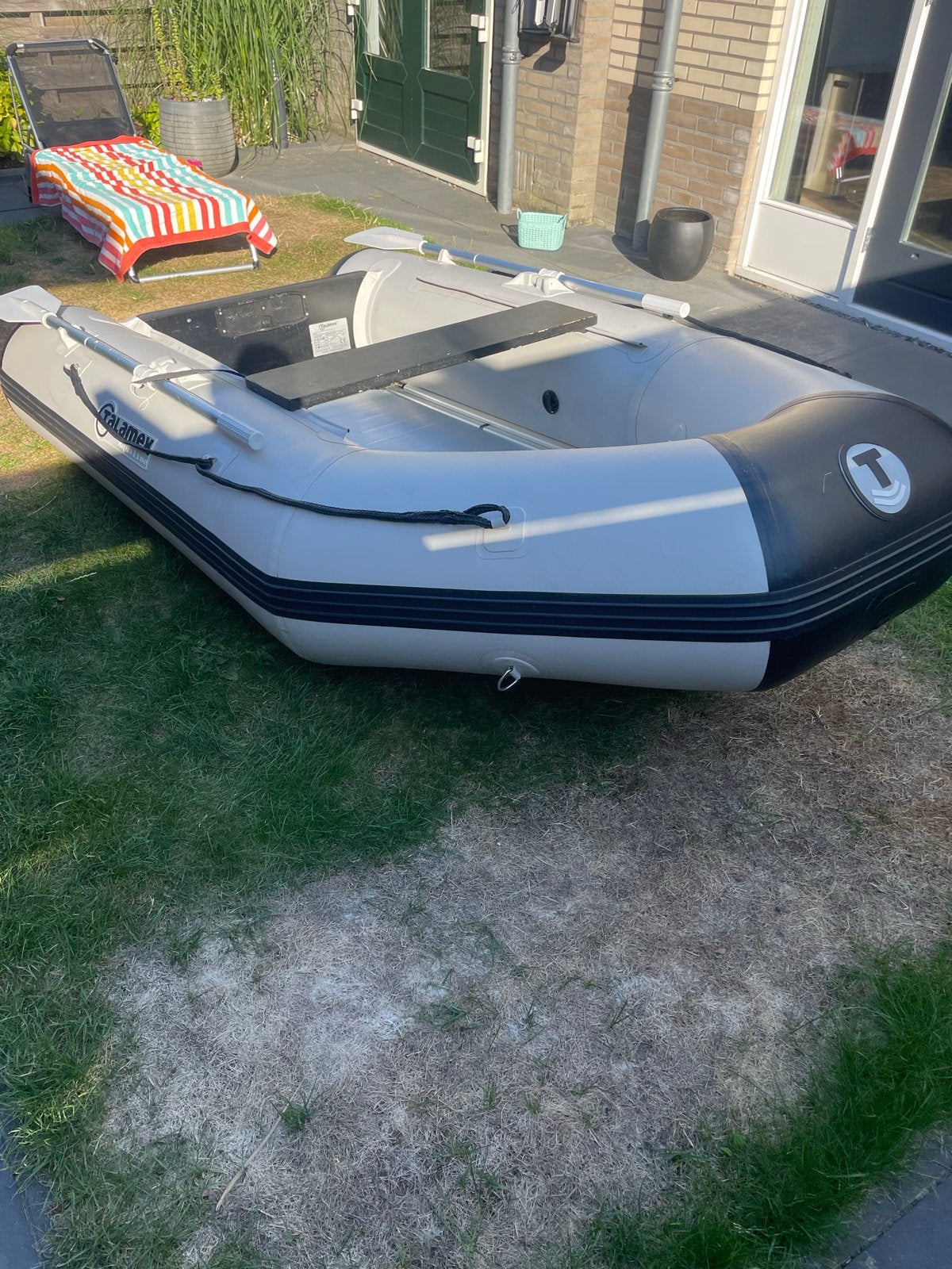 Talamex QLX270 rubberboot met alu bodem met klein lekje, Ophalen, Aluminium, Gebruikt, Peddels