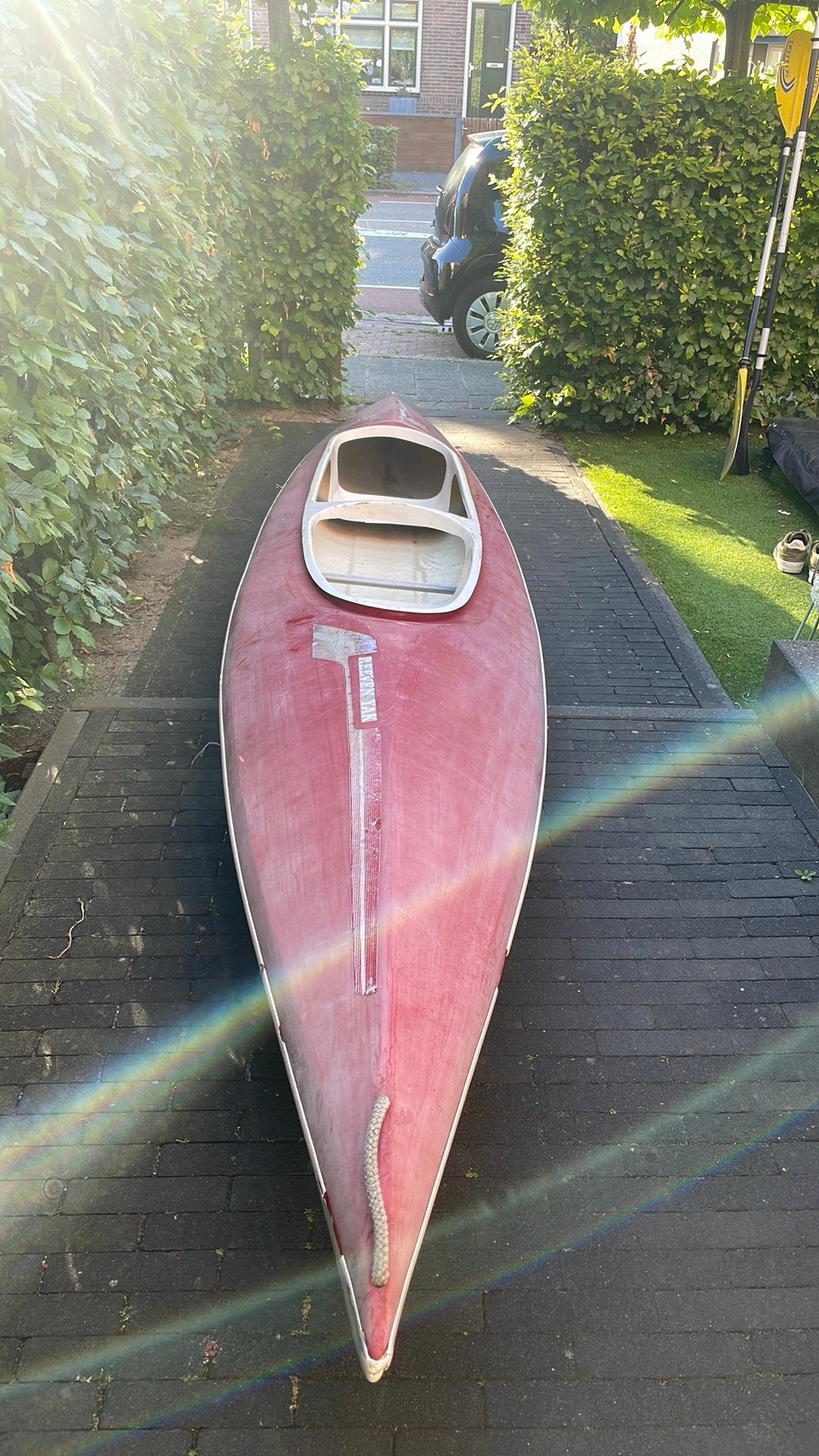 Rode kano & 2 pedels, Watersport en Boten, Kano's, Ophalen, Gebruikt, Met peddels, Overige typen