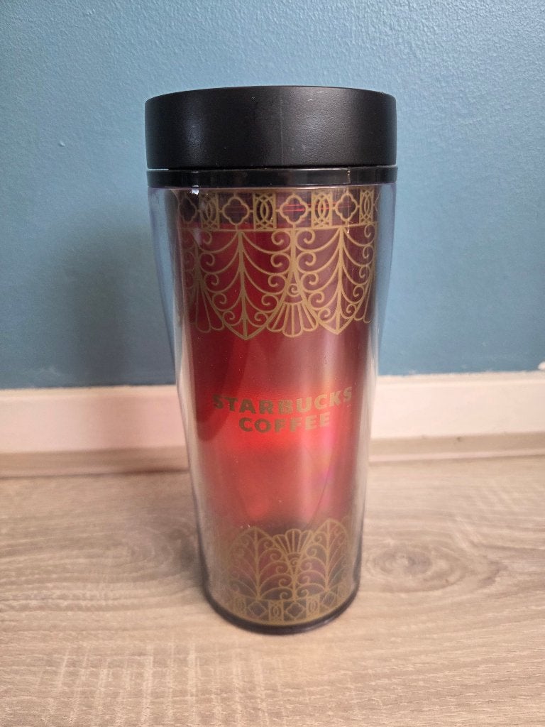 Starbucks Holiday Tumbler Rood/Goud Special Edition 473 ml, Kunststof, Thermoskan, Ophalen of Verzenden, Zo goed als nieuw