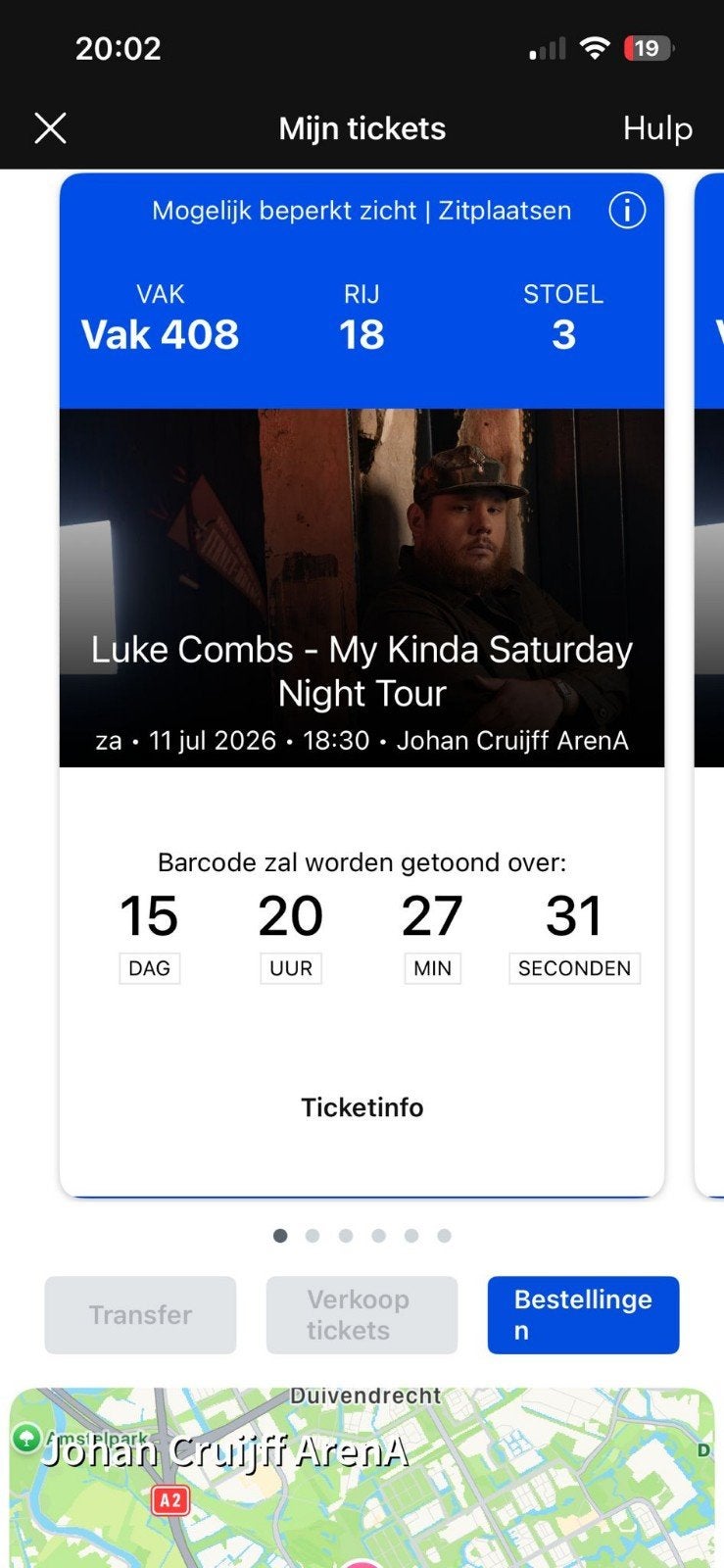 Luke combs - 6 zitplaatsen - 408 - stoel 3 tm/8 - arena, Drie personen of meer