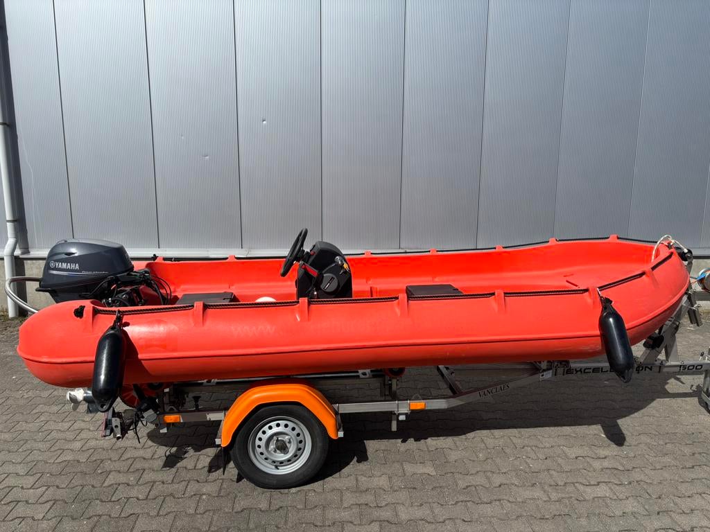 Whaly 435 met Yamaha 15PK + Vanclaes RVS trailer, Watersport en Boten, Vis- en Consoleboten, Ophalen, 10 tot 30 pk, Zo goed als nieuw