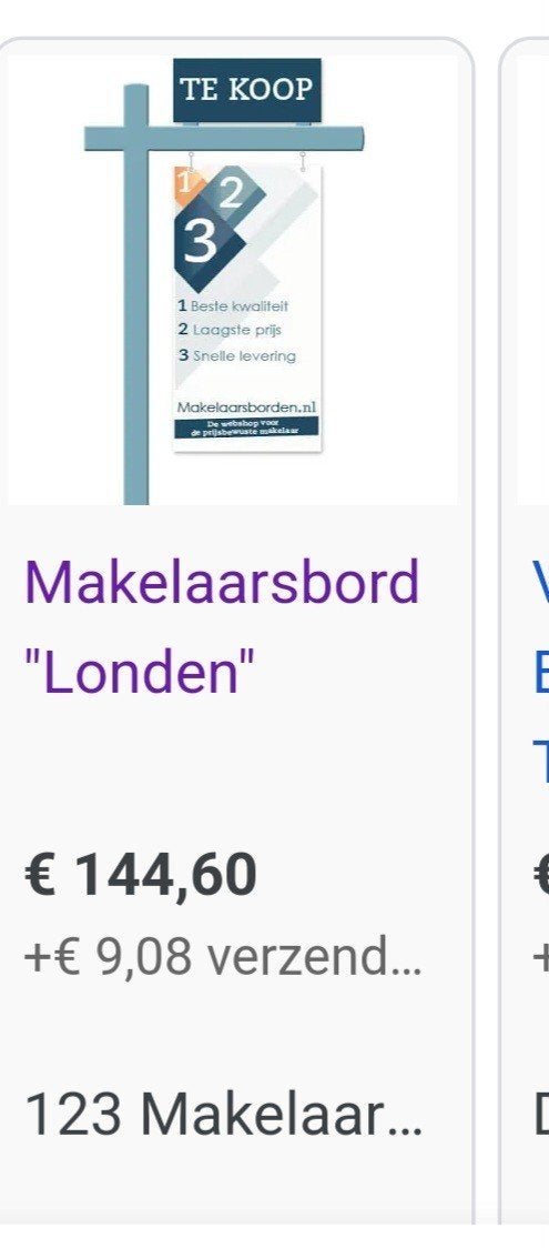 Reclamebord 2 Makelaarsbord  XXL formaat zgan wit aluminium, Ophalen of Verzenden, Zo goed als nieuw, Reclamebord