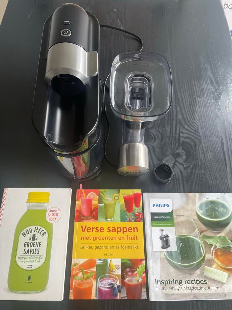 Philips Slowjuicer HR1946 + 3 sapboeken - Zo goed als nieuw, Ophalen of Verzenden, Zo goed als nieuw