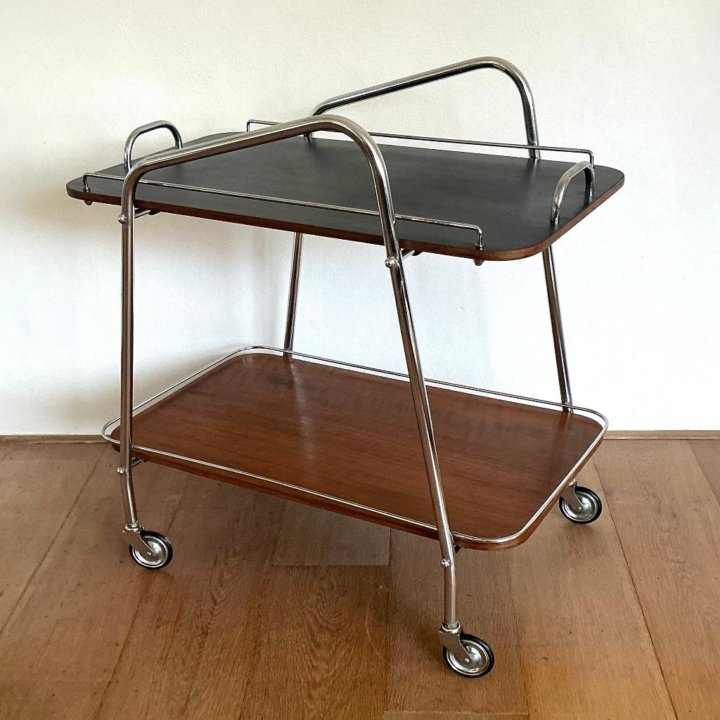 Vintage 60s serveerwagen - serveertrolley, Huis en Inrichting, Ophalen, Gebruikt, Metaal of Aluminium, Industrieel, Gispen