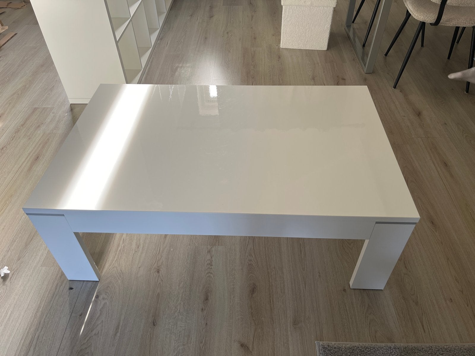 Glans witte salontafel - snel ophalen!, Ophalen, Gebruikt, Rechthoekig, Overige materialen