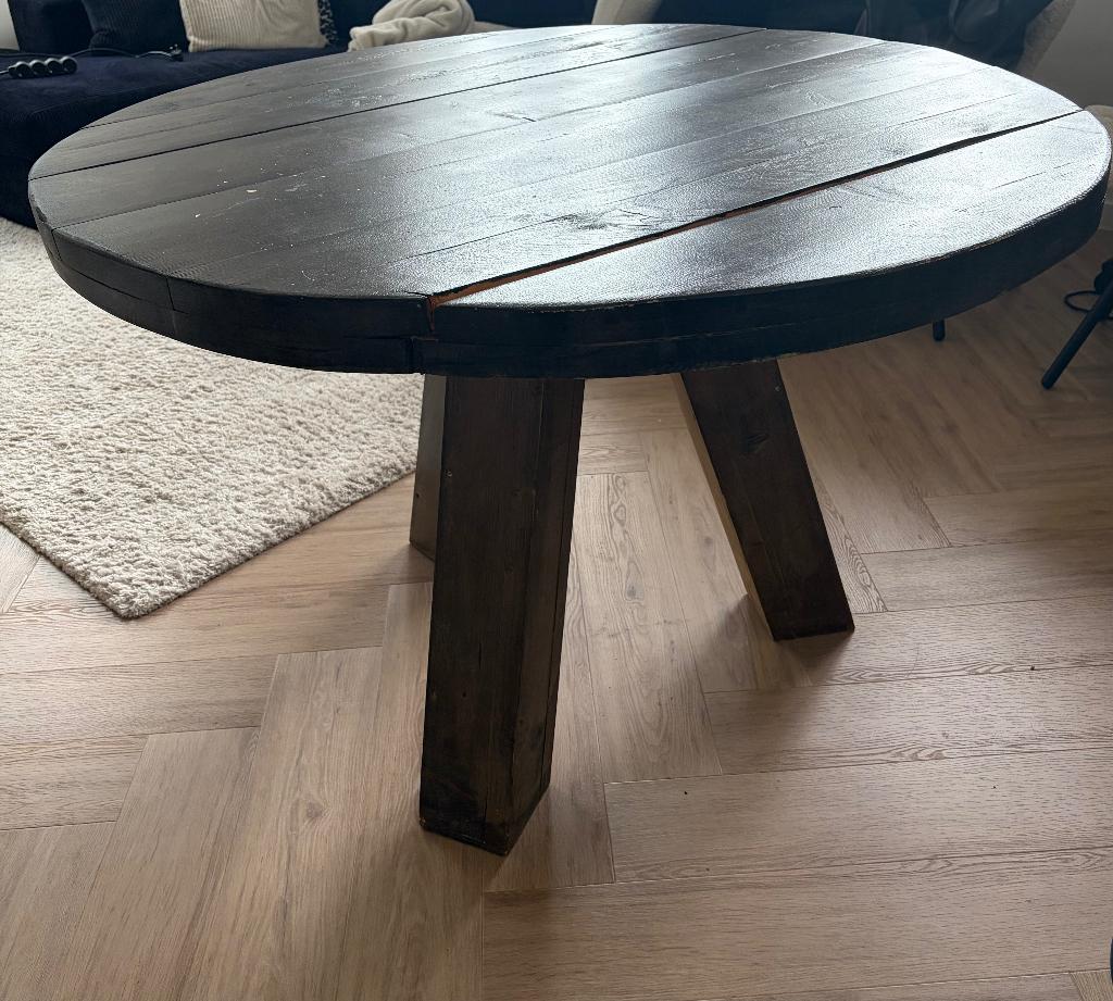 Steigerhouten tafel, Ophalen, Gebruikt, Rond, 100 tot 150 cm