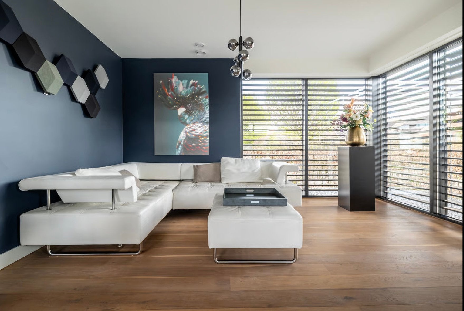 Montel - Witte Leren Hoekbank met Hocker - Modern Design, Ophalen, Gebruikt, Leer