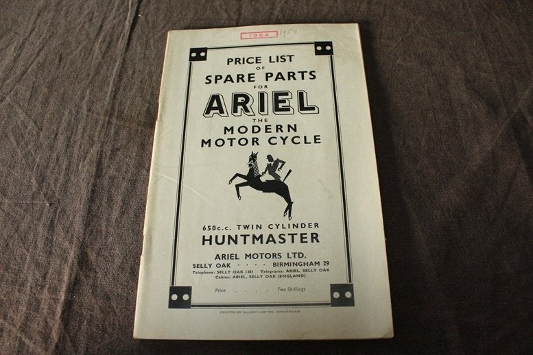 Ariel 1954 650cc twin Huntmaster motorcycle parts list, Motoren, Handleidingen en Instructieboekjes, Ophalen of Verzenden, Overige merken