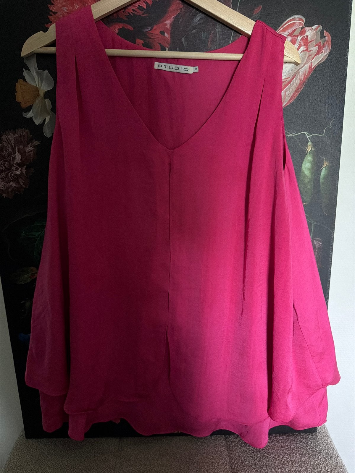 Studio roze zijde top met dubbele laag en split, Maat 46/48 (XL) of groter, Ophalen of Verzenden, Zo goed als nieuw, Roze