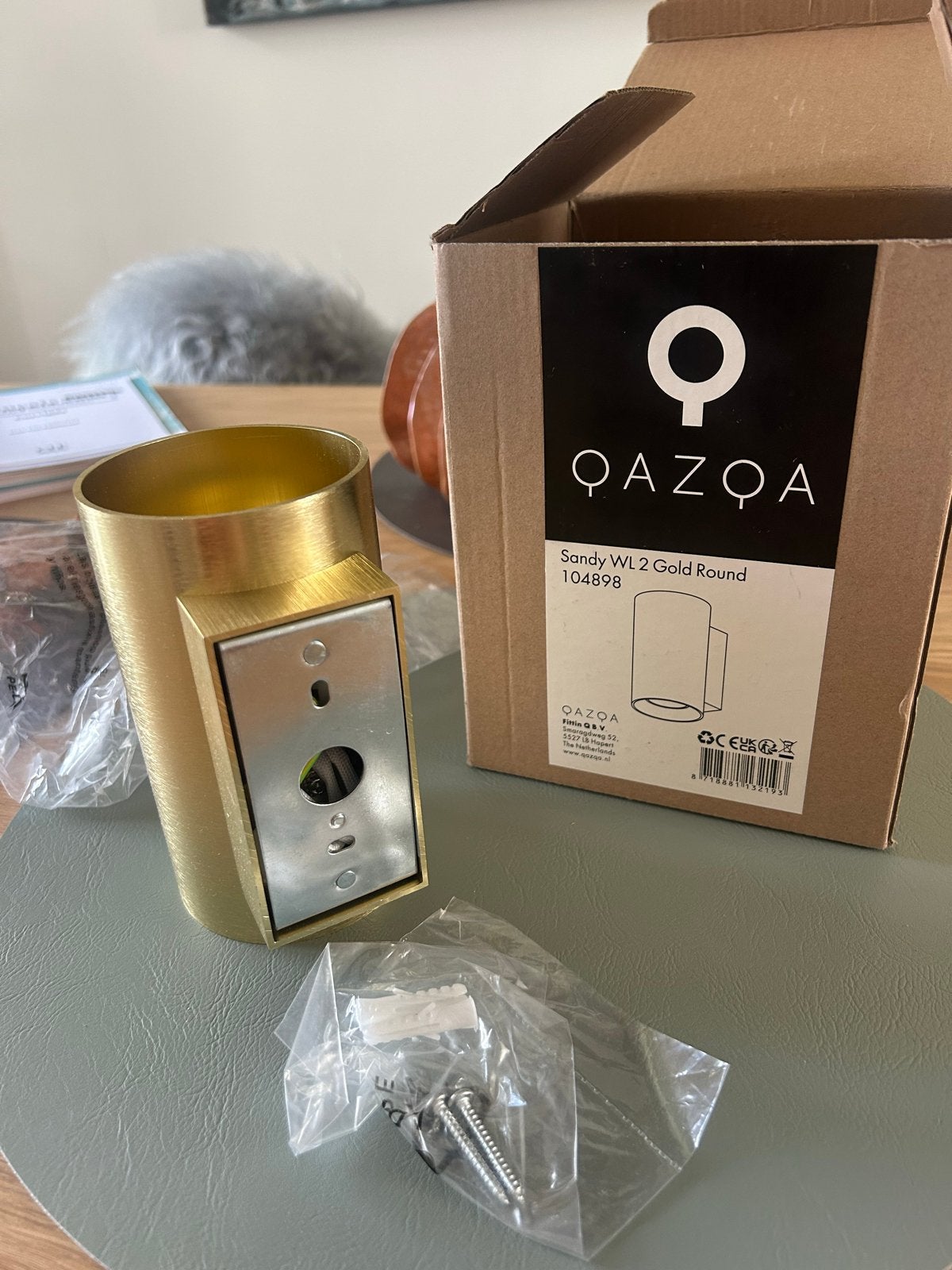 QAZQA Sandy WL 2 Gold Round wandlamp - Nieuw in doos, Huis en Inrichting, Up-/downlighter, Indirect licht, Qazqa, E14 (klein)