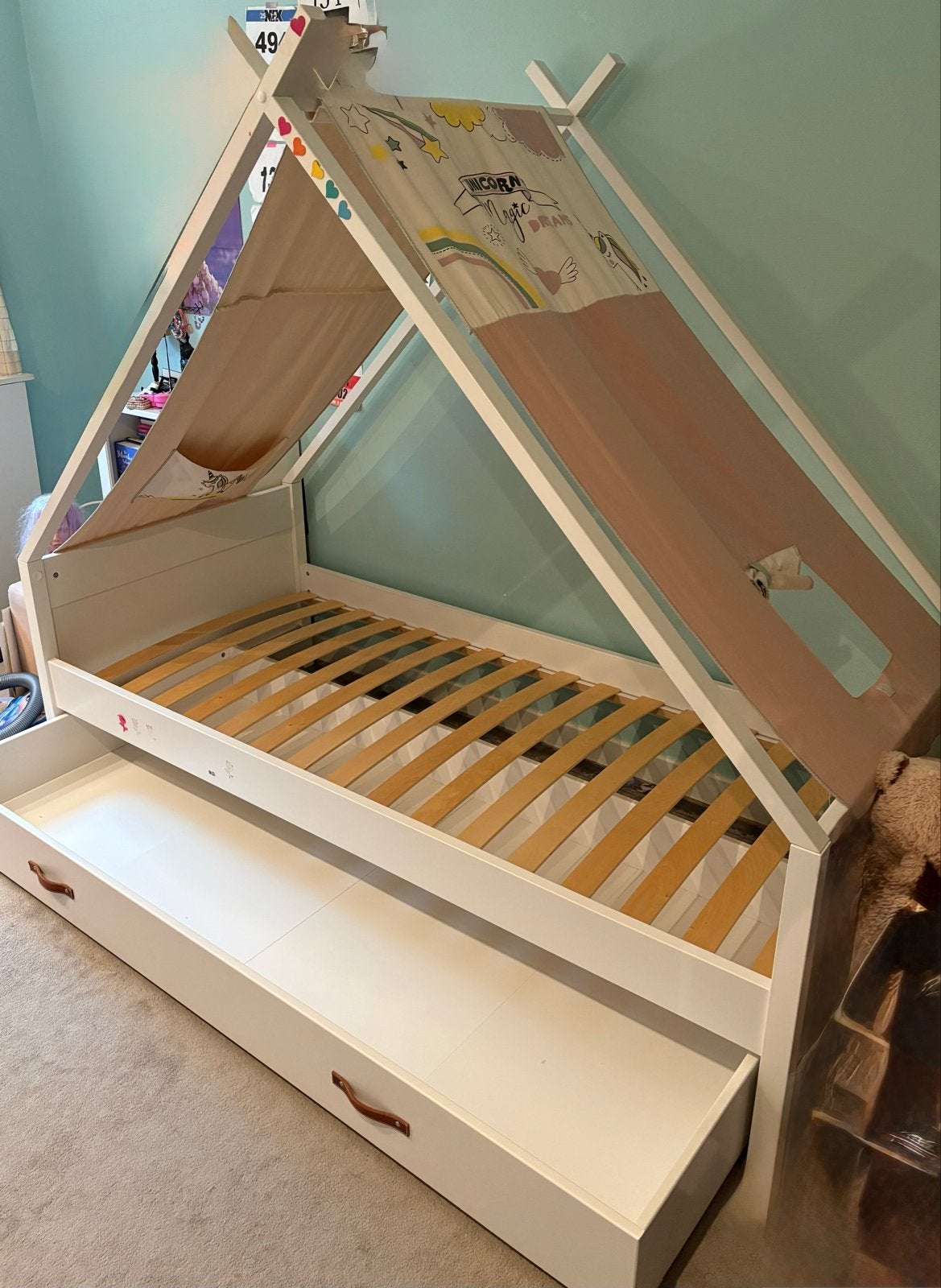 Kinderbed tipi met lade - wit, eenpersoons, Ophalen, Gebruikt, 90 cm, Eenpersoons