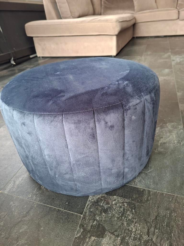 Søstrene Grene velvet poef indigo blauw, Ophalen, Rond, Zo goed als nieuw, Stof