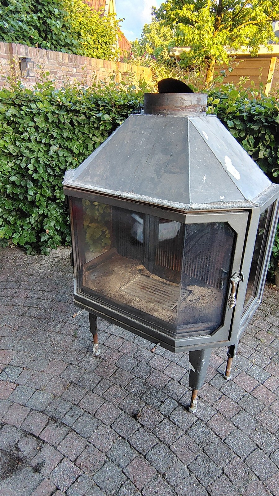 Inbouwkachel met grote glasruit en smoorklep, Ophalen, Gebruikt, Vrijstaande haard, Houthaard