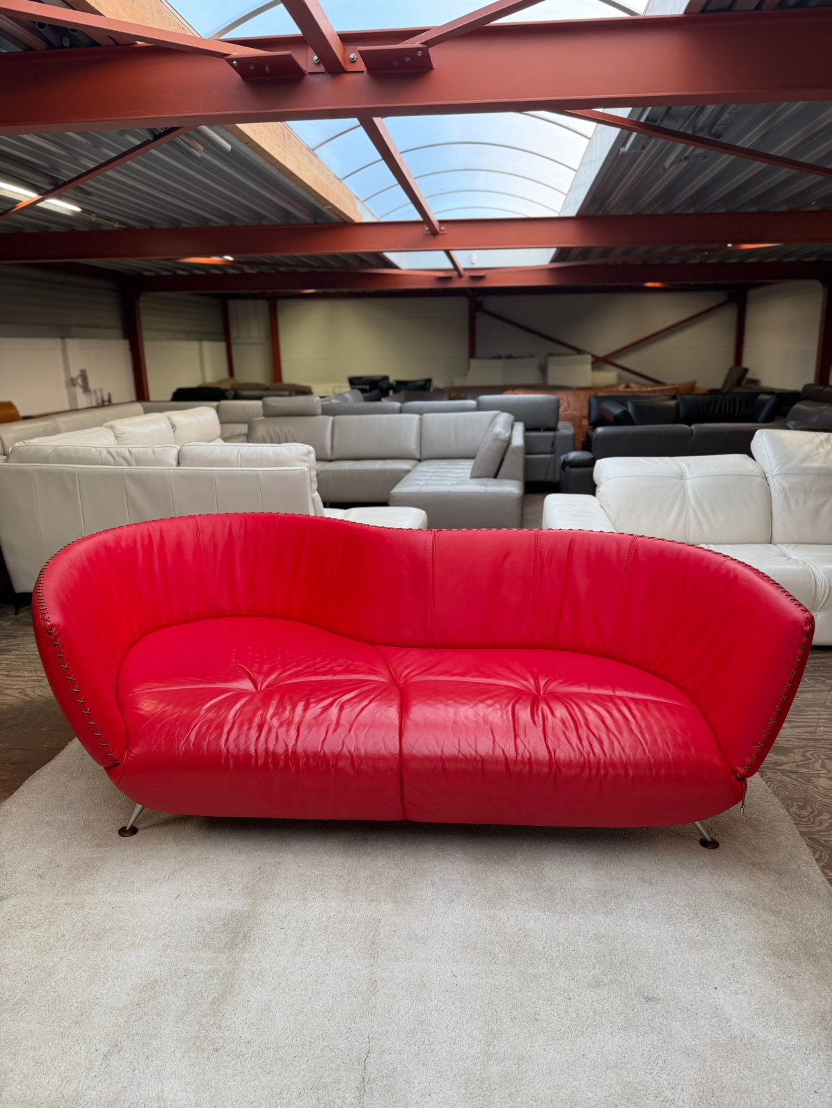 Design leren bank De Sede DS-102 bankstel rood leer Z.G.A.N, 2871SK, 125 tot 150 cm, Verzenden, Design