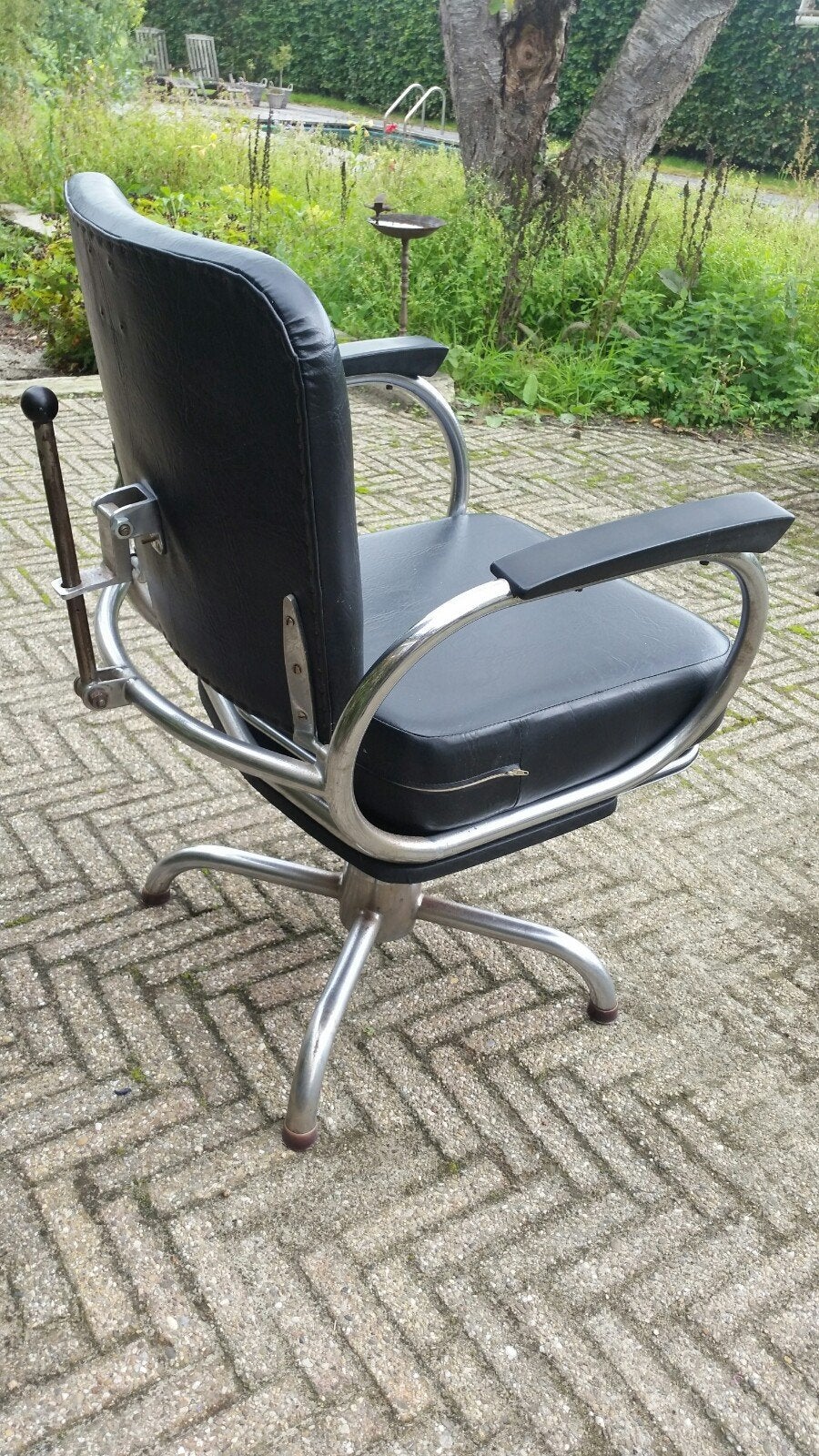 Vintage buisframe draaistoel - kappersstoel - zwart - chroom, Huis en Inrichting, Ophalen, Zwart, Retro vintage, Eén