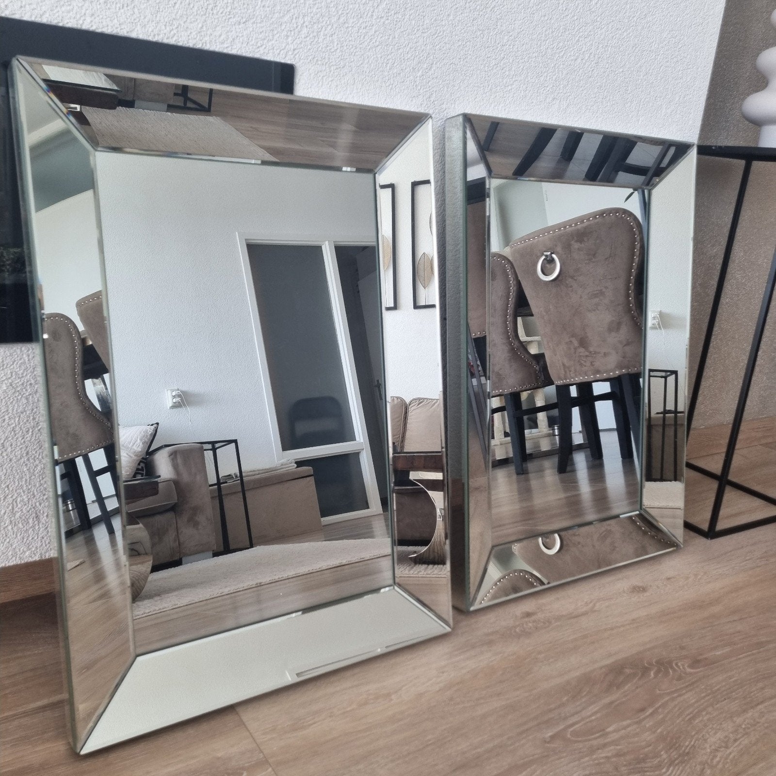 Set van 2 rechthoekige eric kuster spiegels met facetrand, Huis en Inrichting, Ophalen, 100 tot 150 cm, Zo goed als nieuw, Rechthoekig