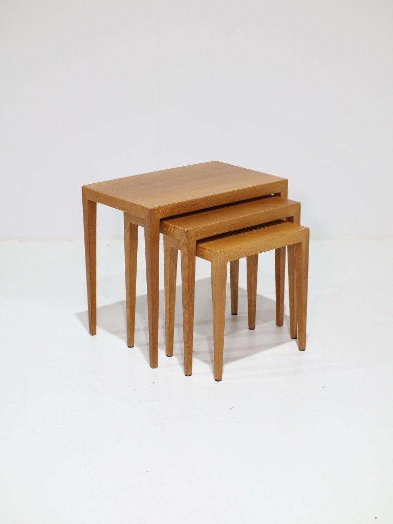 Nesting tables eiken bijzettafels Severin Hansen Deens 1960s, Huis en Inrichting, 45 tot 60 cm, -, -, Zo goed als nieuw