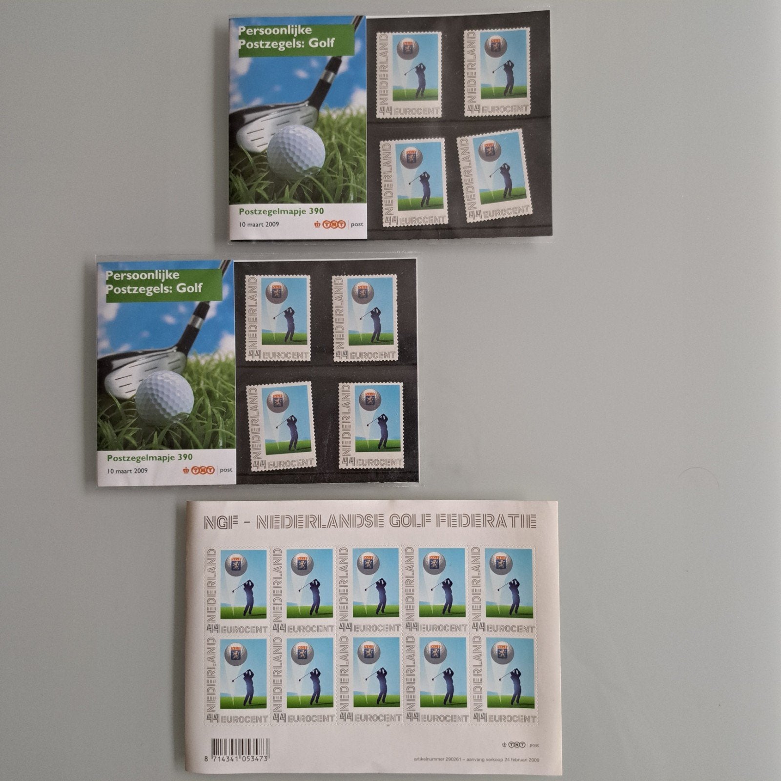 NGF Golfpostzegels 2009 - 3 Velletjes Golfer Afbeeldingen, Sport en Fitness, Ophalen of Verzenden, Nieuw, Overige typen