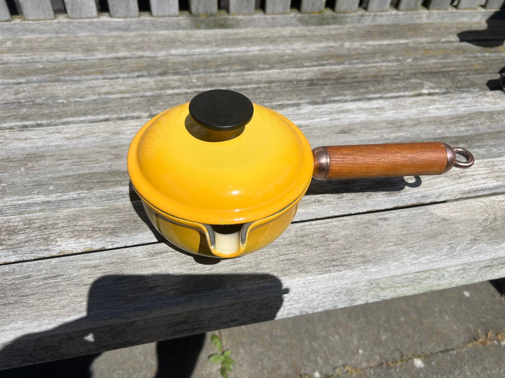 Le Creuset steelpan 14 cm Ombre Yellow heel goede staat, Le Creuset, Ophalen of Verzenden, Zo goed als nieuw, Le Creuset