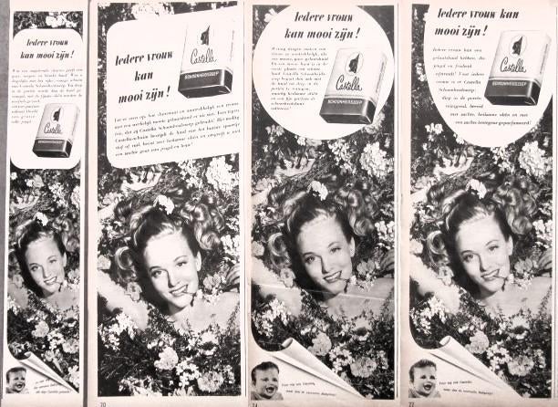 22 vintage reclames Castella 1950-57 zeep beauty schoonheid, Verzamelen, Merken en Reclamevoorwerpen, Ophalen of Verzenden, Gebruikt