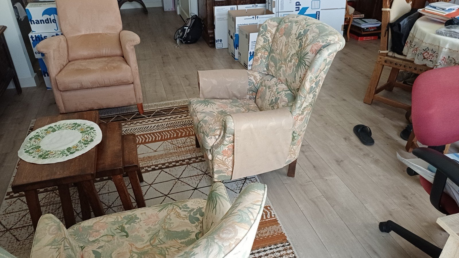Drie comfortabele fauteuils met bloemenprint, Ophalen, Gebruikt, 75 tot 100 cm, Stof