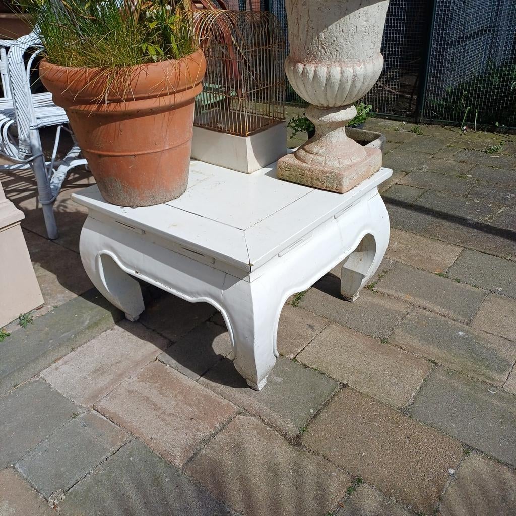 Wit brocant tafeltje opium tafel salontafel, Ophalen, 50 tot 100 cm, 50 tot 100 cm, Minder dan 50 cm