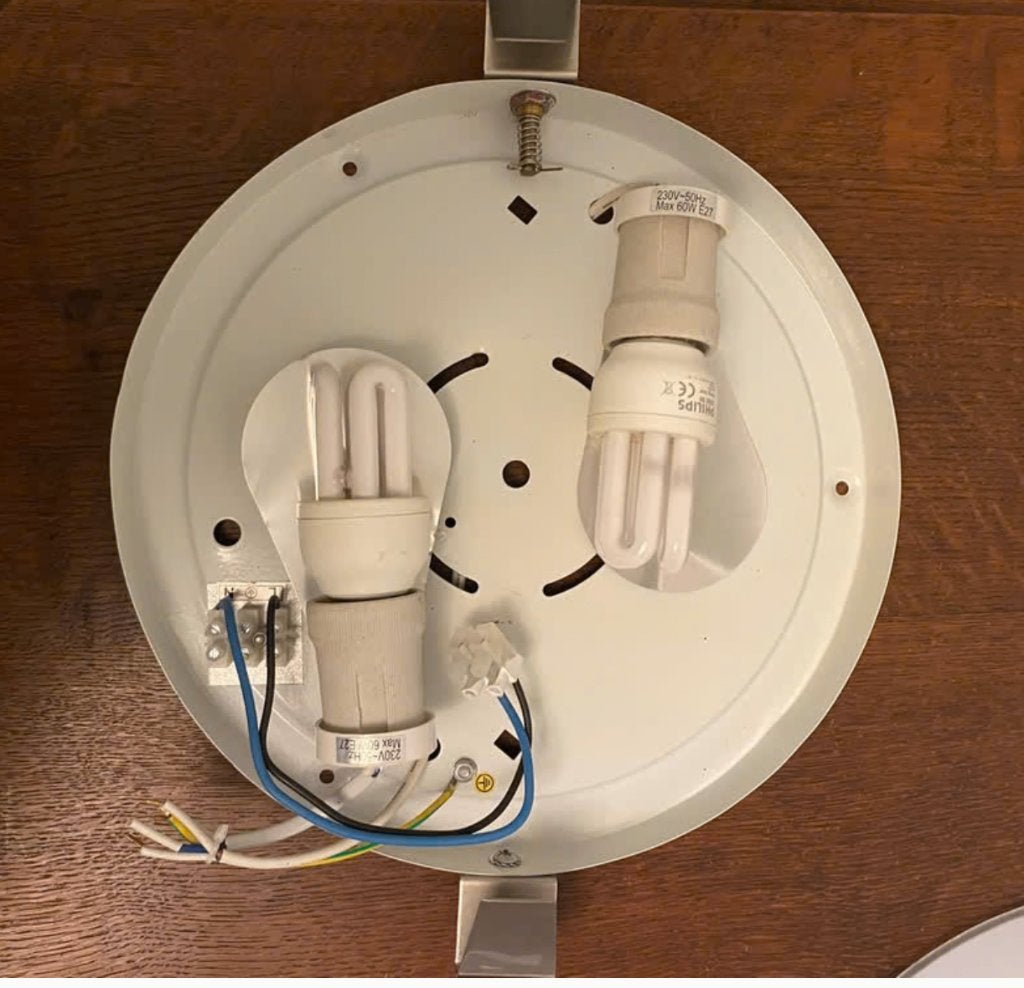 Plafondlamp wit met decoratieve strepen (glazen schaal), Ophalen, Vintage, E27 (groot), Zo goed als nieuw