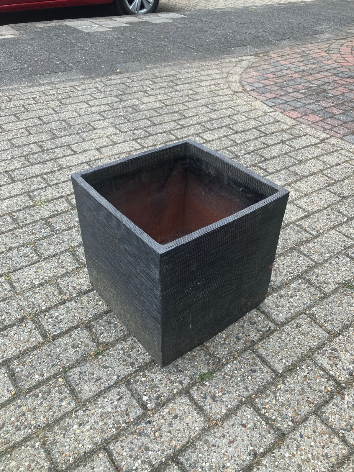 Grote vierkante plantenbak, donkergrijs, Tuin en Terras, Ophalen, Gebruikt, Minder dan 60 cm, Vierkant
