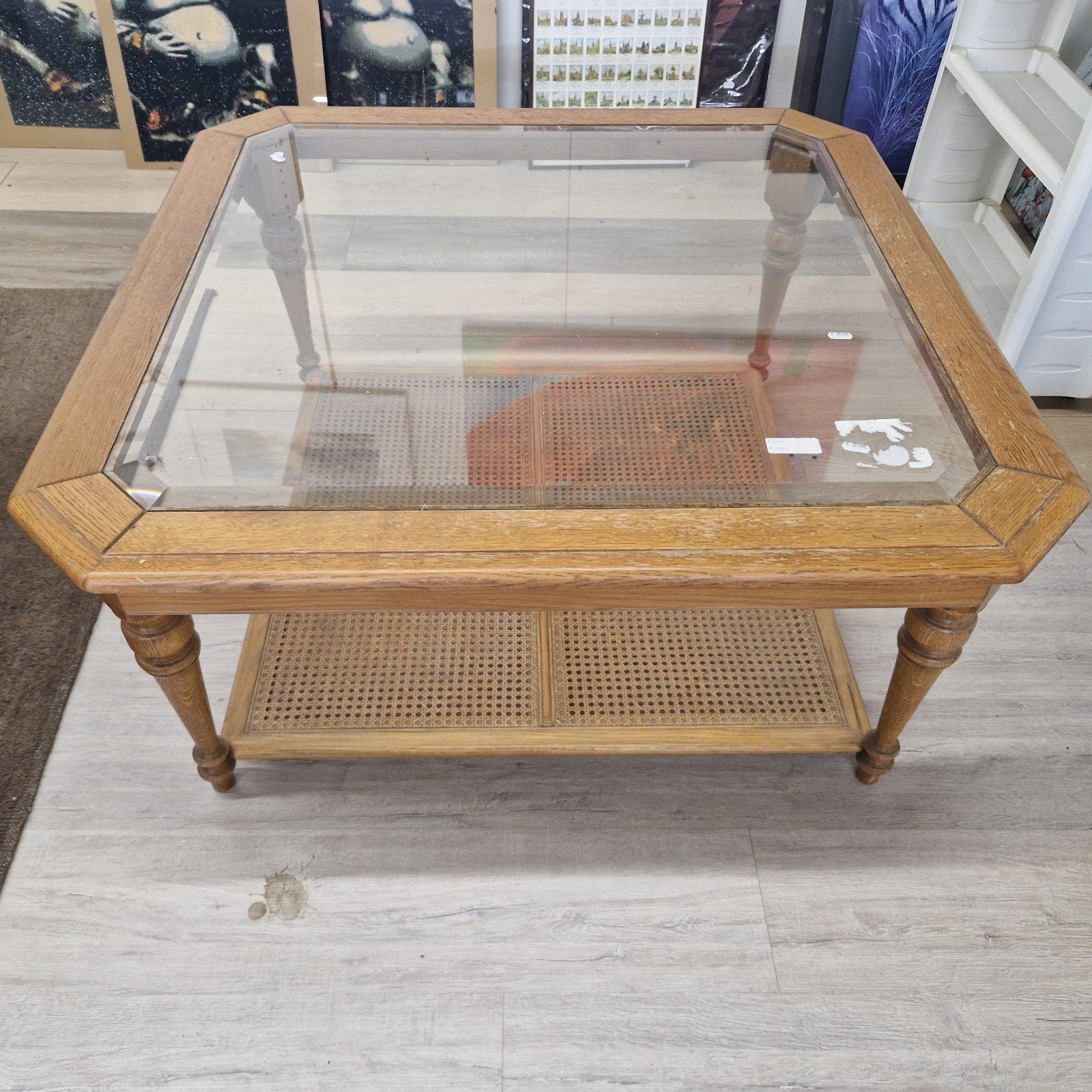 Grenen met glazen salontafel, Ophalen, 100 tot 150 cm, ., 50 tot 100 cm