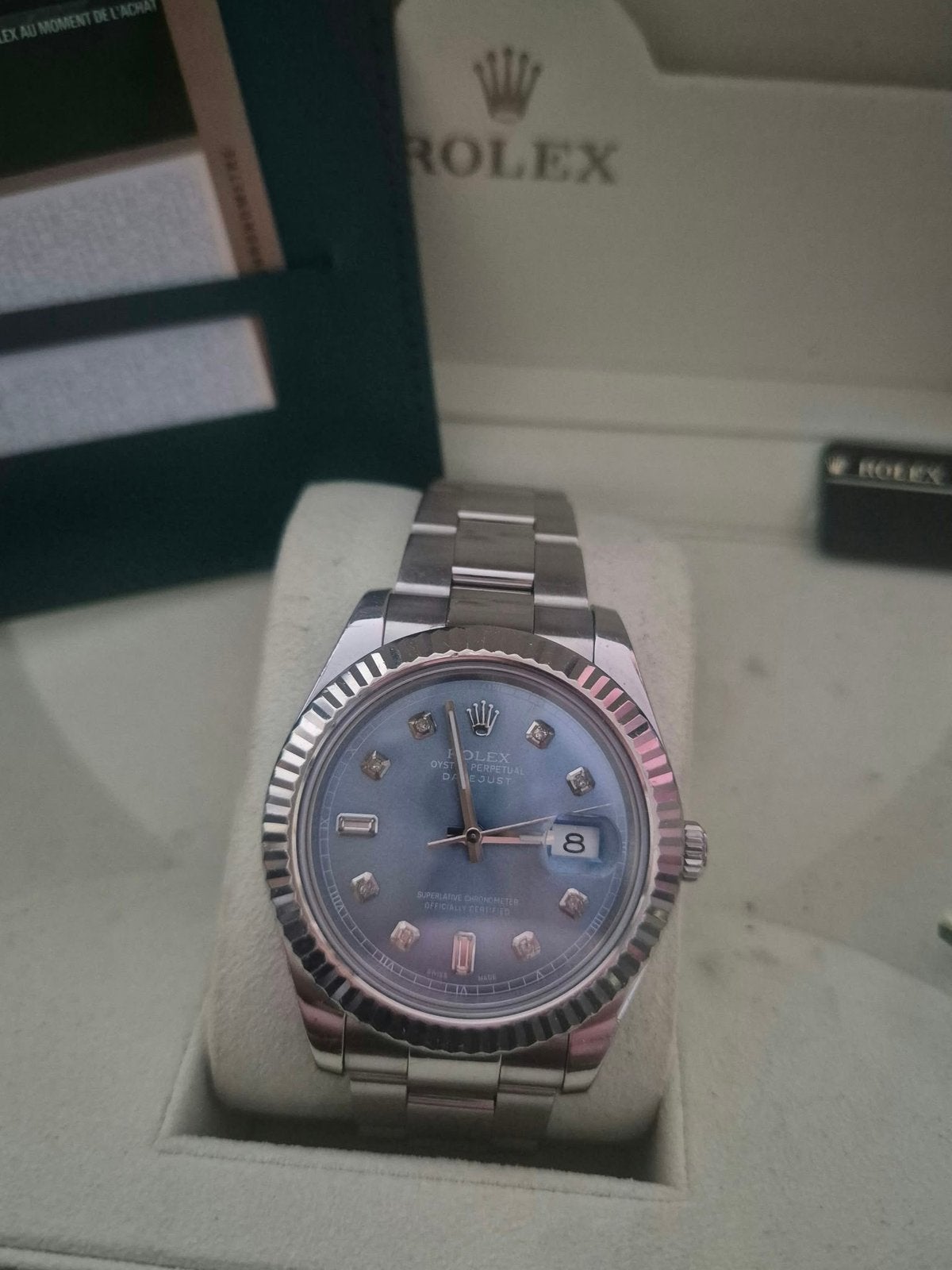 originele Rolex Datejust 41mm witgouden geribbelde lunette, Ophalen, Zo goed als nieuw, Staal, Rolex