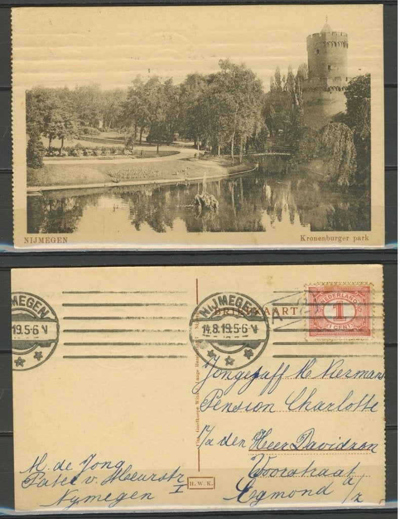 Nijmegen 1919 Kronenburger Park Ansichtkaart 1044 jdu, Verzenden, Voor 1920, Gelopen, Gelderland