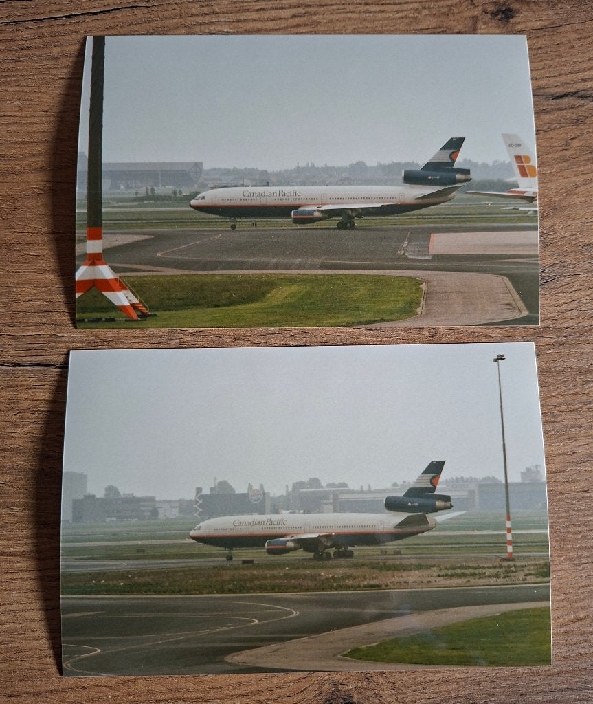 2x Canadian Pacific DC-10 foto's - Schiphol jaren '80, Ophalen of Verzenden, Zo goed als nieuw, Kaart, Foto of Prent