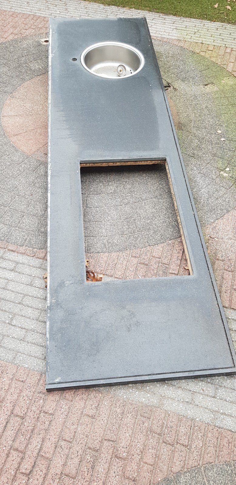 Granieten aanrechtblad zwart 270 x 75  + achterwand, Ophalen, Gebruikt, Zwart, 50 tot 100 cm