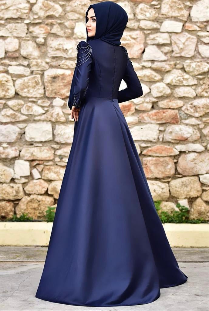 Abiye Avondjurk Donkerblauw Maat 46 met Lichte Stretch, Kleding | Dames, Gelegenheidskleding, Galajurk, Blauw, Maat 46/48 (XL) of groter