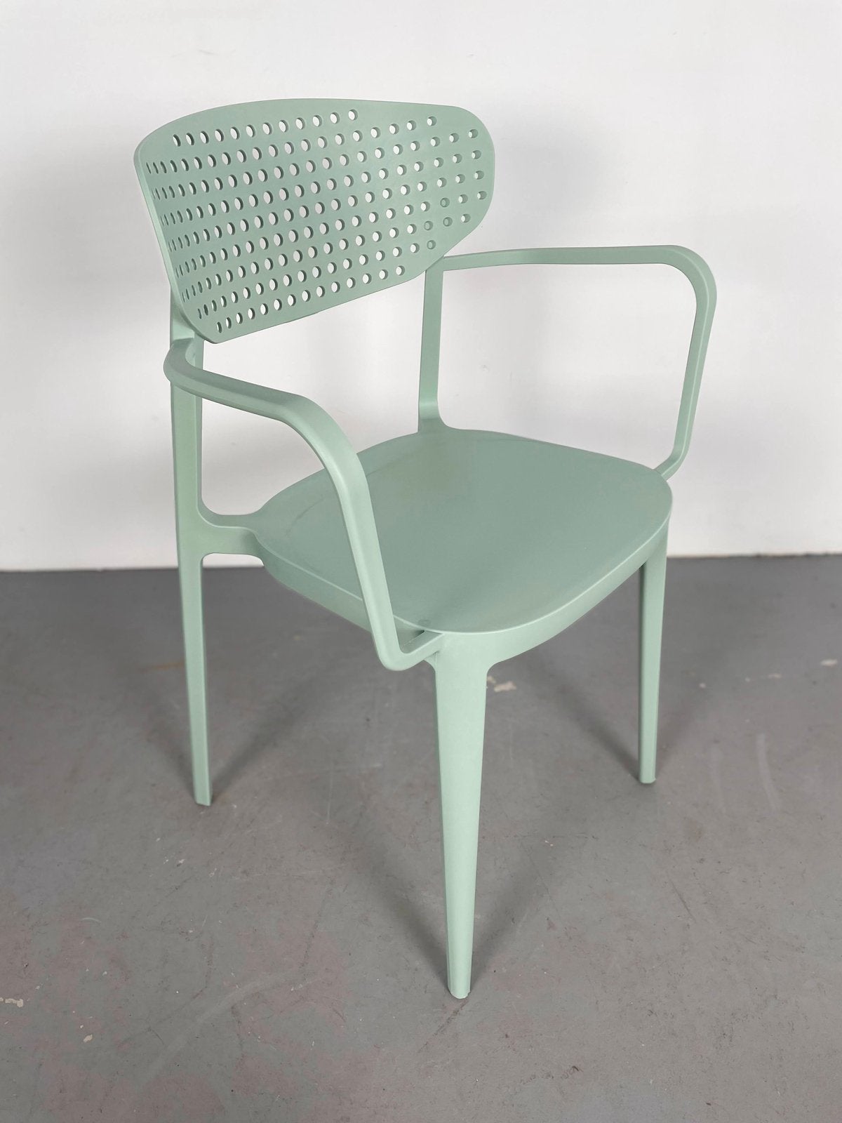 12x Nieuwe design stapelstoelen met armleuningen - mintgroen, Ophalen, Kunststof, Overige kleuren, Nieuw