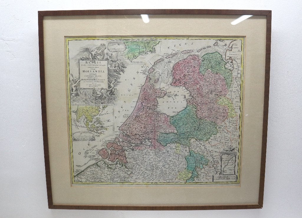 Antieke kaart Nederland J.B. Homann 18e eeuw, Antiek en Kunst, Cartografie, Ophalen of Verzenden, Gravure, Origineel