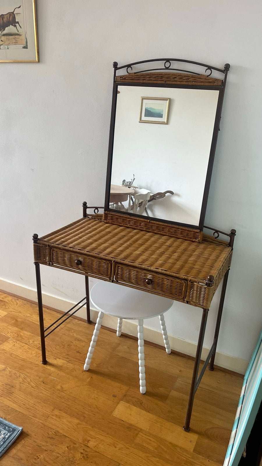 Super mooie rotan kaptafel met spiegel, Ophalen, Overige materialen, 100 tot 150 cm, 50 tot 100 cm
