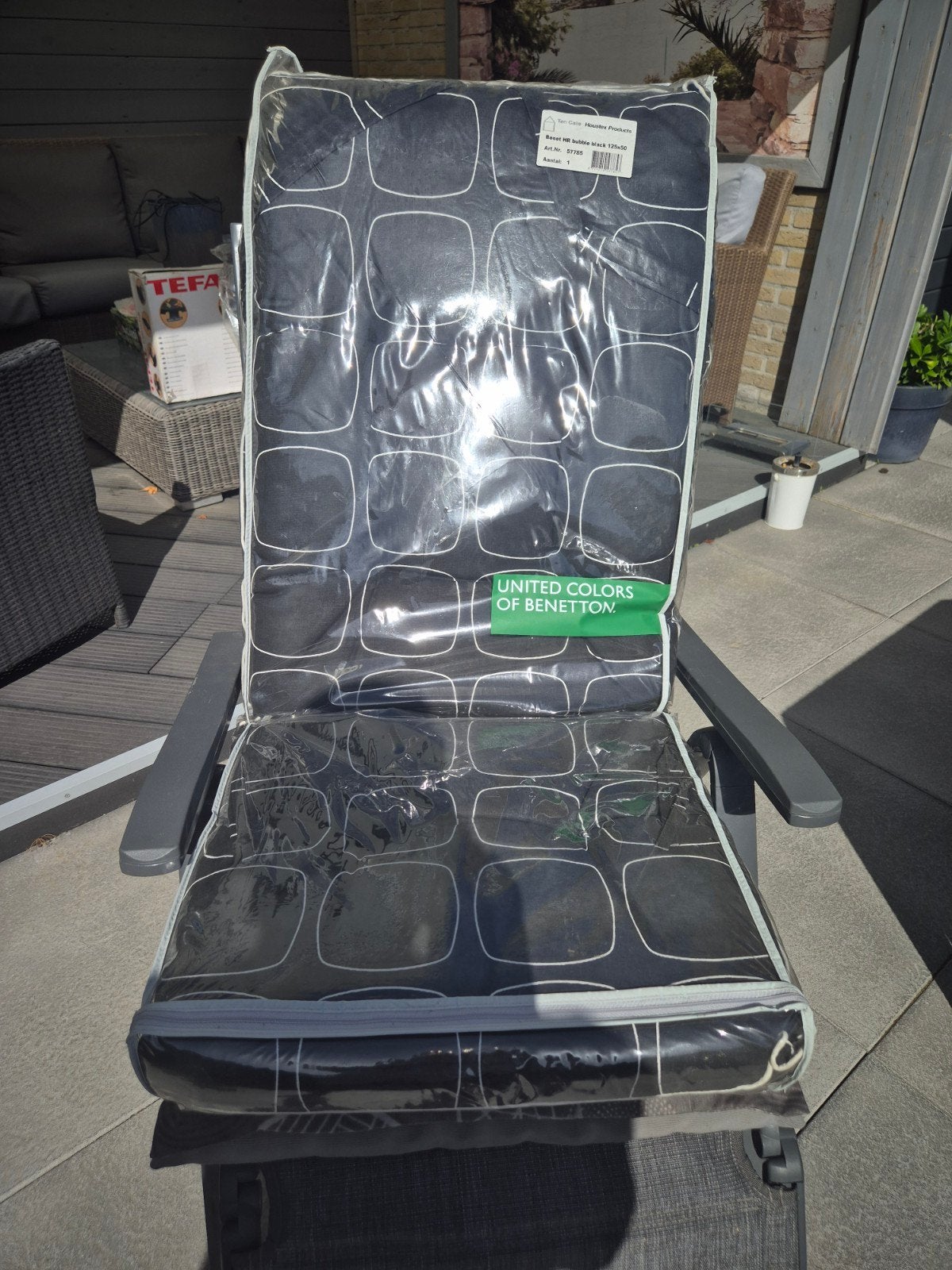 6x Benetton tuinkussen zwart 125x50 cm, Tuin en Terras, Tuinstoelen, Ophalen, Nieuw, Textileen
