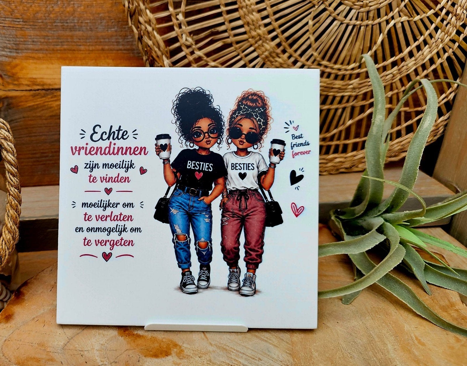 Tegeltje Vriendinnen/Besties/Zusdinnen - 13x13 cm, Ophalen of Verzenden