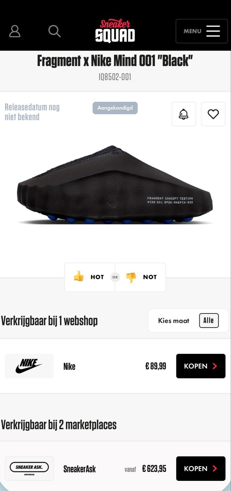 Nike Mind 001 Fragment Design x Nike Mind 001 "Black", Kleding | Heren, Verzenden, Zwart, Nieuw, Sneakers of Gympen