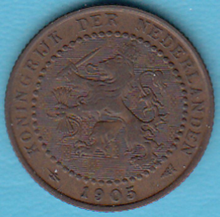 Nederland 1 cent 1905 Wilhelmina, Sch. 973 in munthouder, Postzegels en Munten, Munten | Nederland, Ophalen of Verzenden, Koningin Wilhelmina