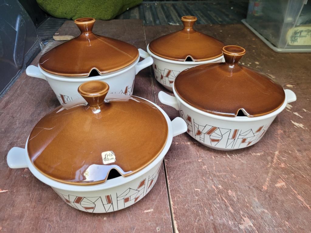 Vintage Fris Edam Jubilant dekschaal - bruin decor vinta, Antiek en Kunst, Ophalen of Verzenden