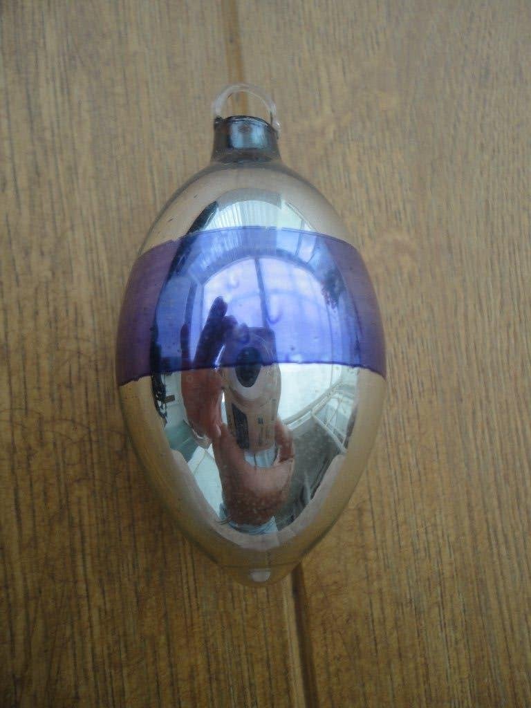 Mooie Ajeko kerstbal model Olijf zilver met paarse ringen, Ophalen of Verzenden, Gebruikt