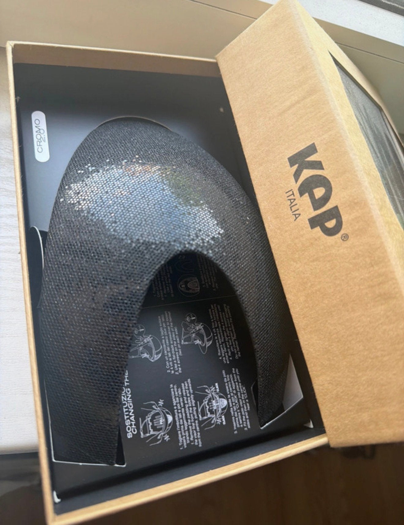 Kep Italia inzet/front Cromo 2.0 glitter zwart, Kep Italia, Nieuw, Ophalen of Verzenden, Rijhelm/cap