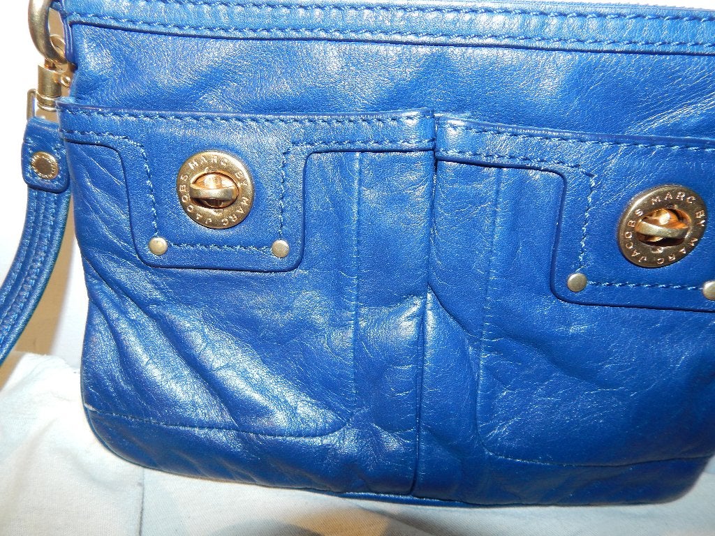Marc Jacobs blauw leren schoudertas gouden hardware, Overige merken, Gebruikt, Leer, Verzenden