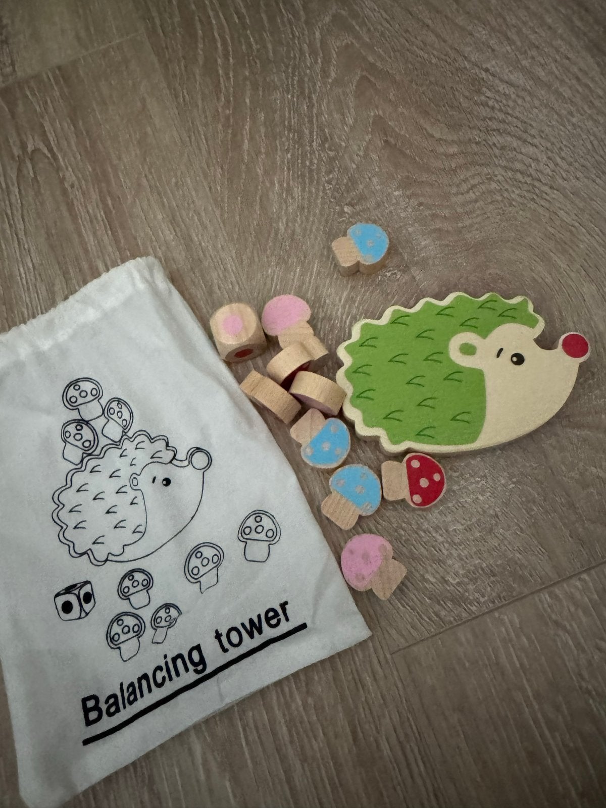 Houten egel balansspel met paddenstoelen, Verzenden, Zo goed als nieuw, Knutselen