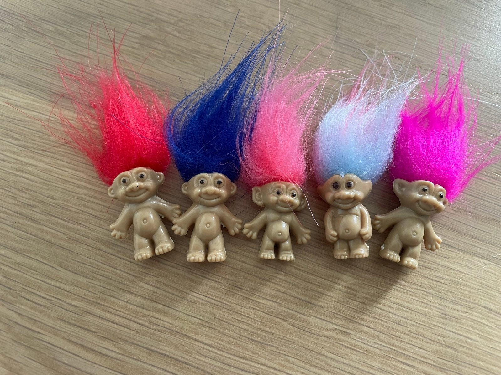 Set van 5 mini trollen poppetjes met gekleurde haren, Ophalen of Verzenden, Zo goed als nieuw, Jongen of Meisje